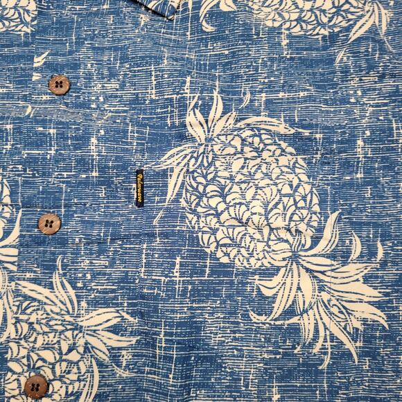 Palmwave Hawaiian Shirt Mens XL 24.5" Chest Pineapple Print Blue Coconut Buttons - Picture 2 of 4
